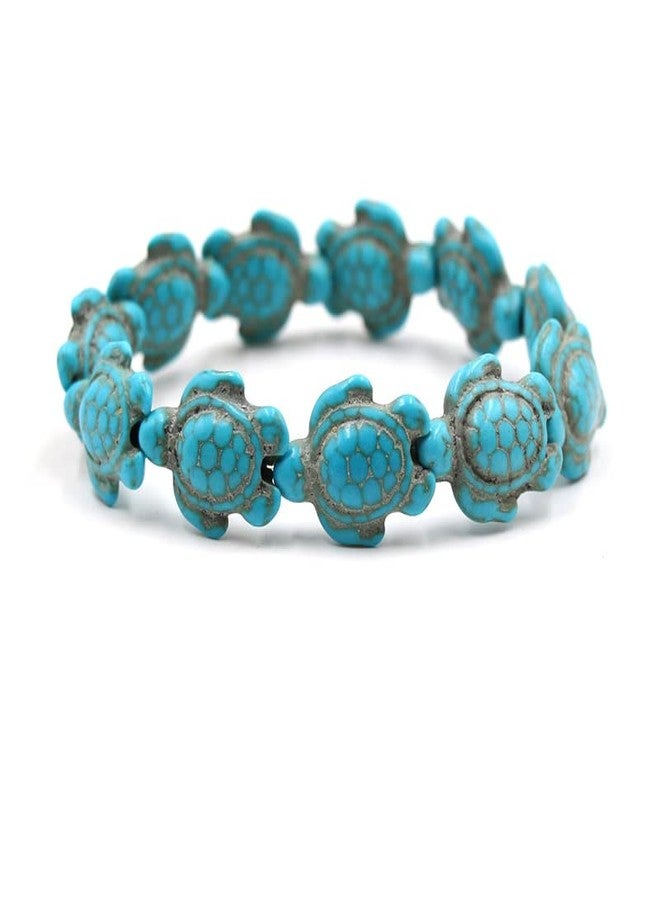 Soyzvteo 2Pcs Sea Turtles Beads Bracelet Elastic Natural Stone Stretch Bracelet Turquoise Turtle Bracelets Friendship Gifts for Women Men -Blue - Image 3